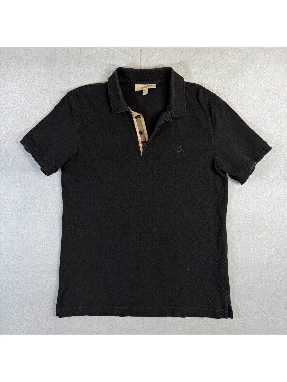 Burberry London Polo Shirt Mens Medium Black Classic Short Sleeve Nova Check